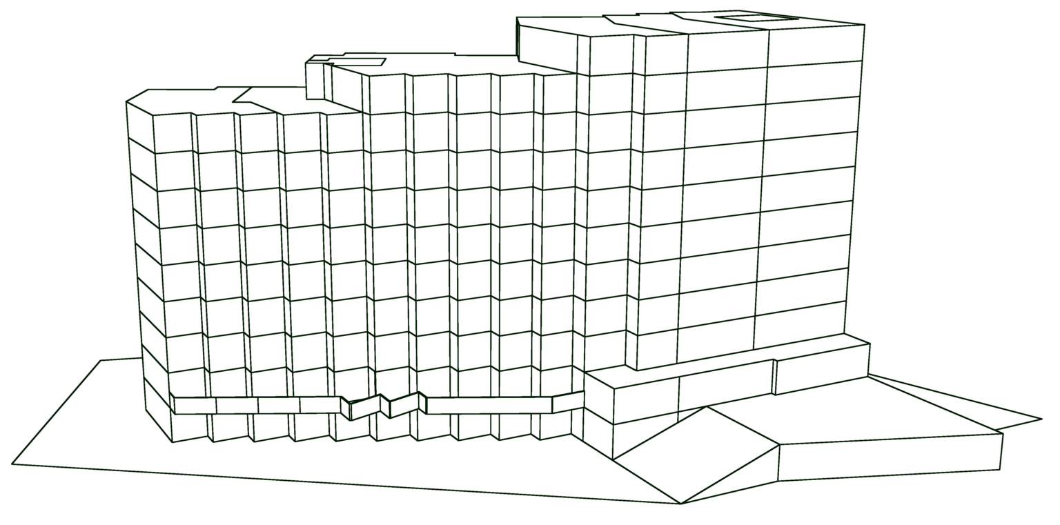 Une représentation simplifiée en "fil de fer" d'une opération de Surélévation immeuble en copropriété